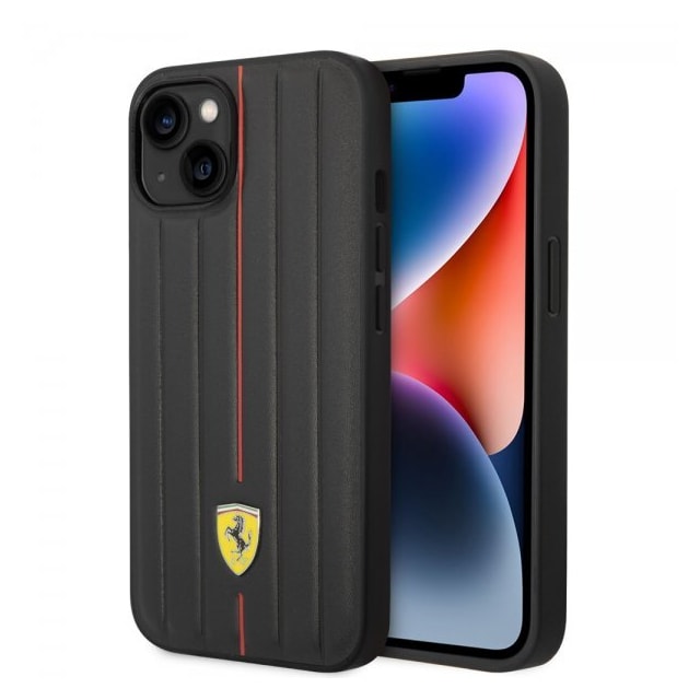 Ferrari iPhone 14 Cover Embossed Stripes Rød