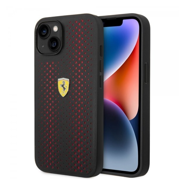 Ferrari iPhone 14 Cover Logo Perforeret Rød