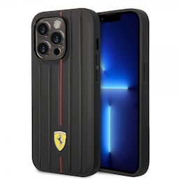 Ferrari iPhone 14 Pro Cover Embossed Stripes Rød