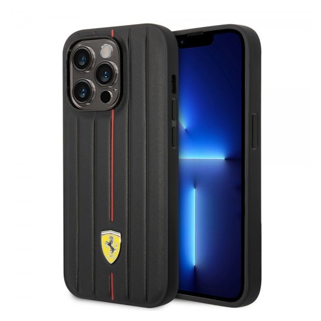 Ferrari iPhone 14 Pro Cover Embossed Stripes Rød