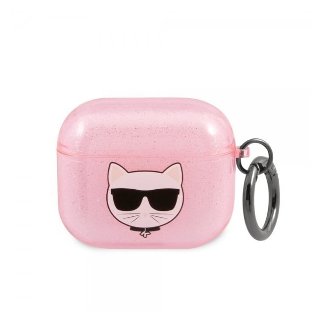 Karl Lagerfeld AirPods 3 Cover Embossed Choupette Glitter Lyserød