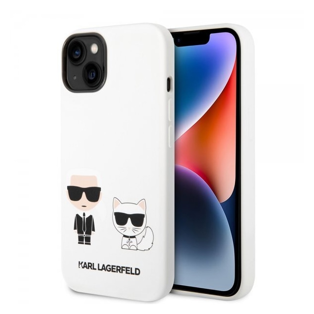 Karl Lagerfeld iPhone 14 Cover Liquid Silicone Karl & Choupette Hvid