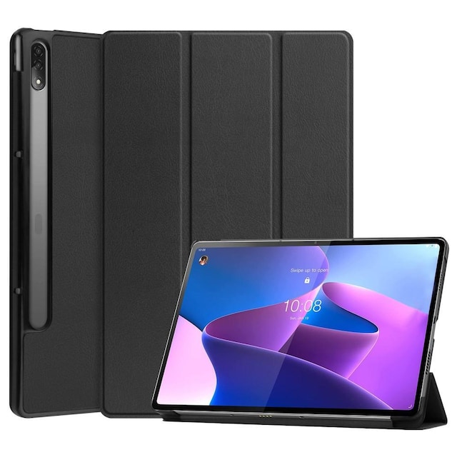 Til Lenovo Tab P12 Pro Tri-fold Stand Tablet-Taske - Sort
