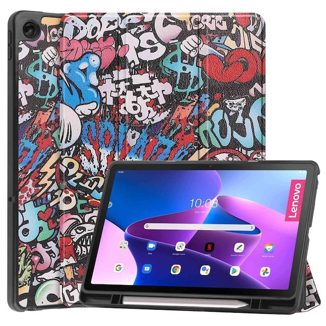 Til Lenovo Tab M10 Plus (Gen 3) Trifoldet Stativdæksel - Graffiti