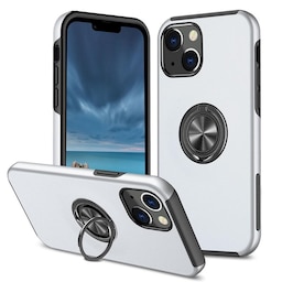 iPhone 14 Plus Fingerring Kickstand Hybrid Taske - Sølv
