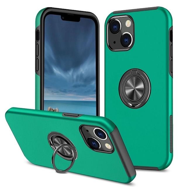 iPhone 14 Plus Fingerring Kickstand Hybrid Taske - Grøn
