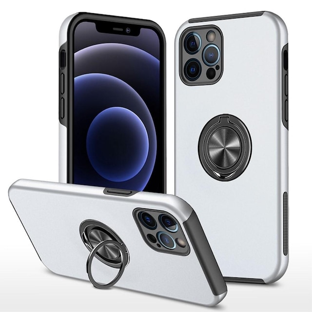 iPhone 14 Pro Max Fingerring Kickstand Hybrid Taske - Sølv