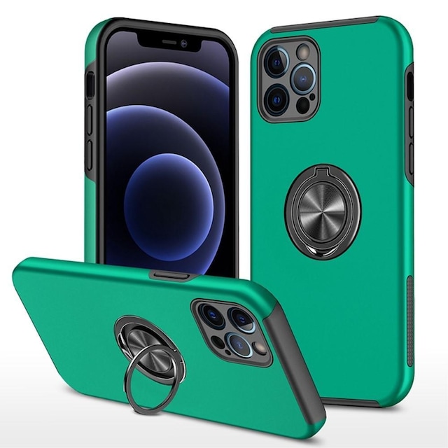 iPhone 14 Pro Fingerring Kickstand Hybrid Taske - Grøn