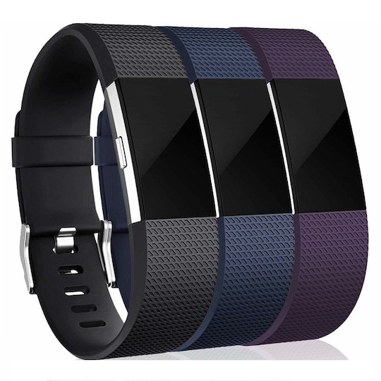 Fitbit Charge 2 armbånd silikone 3-pak sort/blå/lilla (S) | Elgiganten