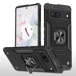 Google Pixel 7 Stødsikker TPU+PC Kickstand Telefontaske Bilmonteret Metalplade - Sort