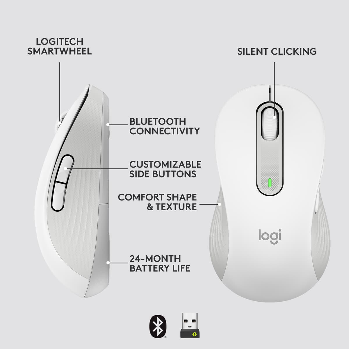 Logitech Signature M650 Left Large Wireless Mouse (hvid)