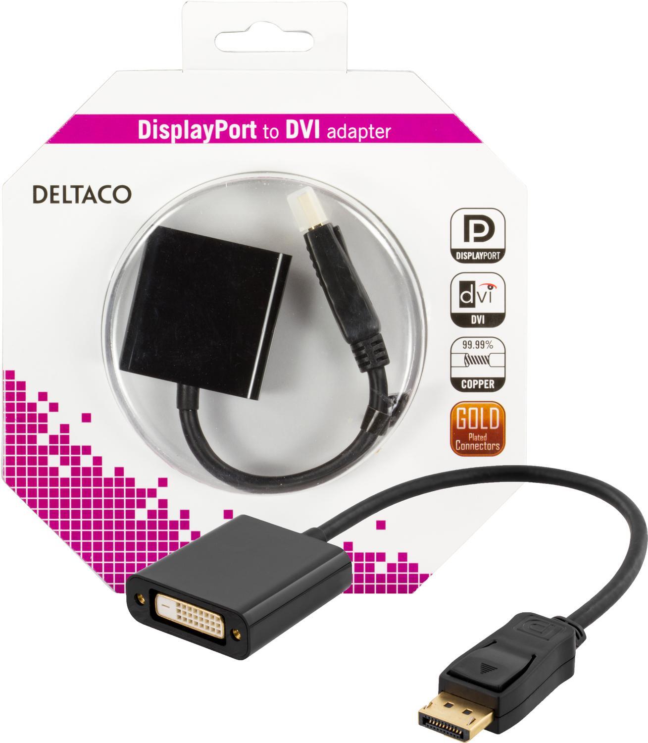 DELTACO DisplayPort DVI-D Single Link adapter, 20-pin til 24+1 | Elgiganten