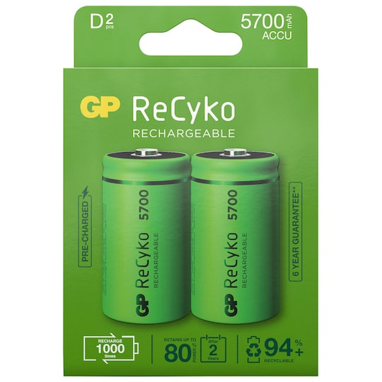 ReCyko genopladelige D-batterier 5700mAh 2-p | Elgiganten