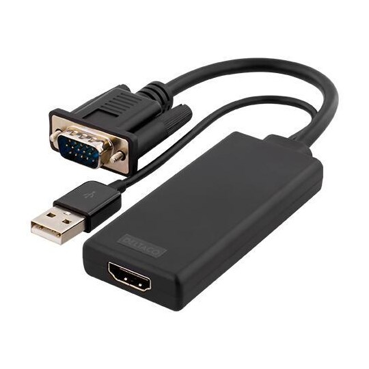 kranium at tiltrække Udsigt DELTACO VGA to HDMI adapter, audio via USB, 1080p, black | Elgiganten