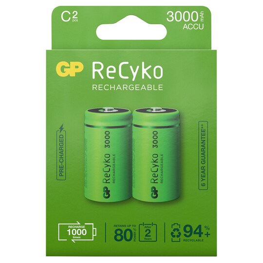 ReCyko Genopladelige C-batterier 3000mAh 2-s | Elgiganten