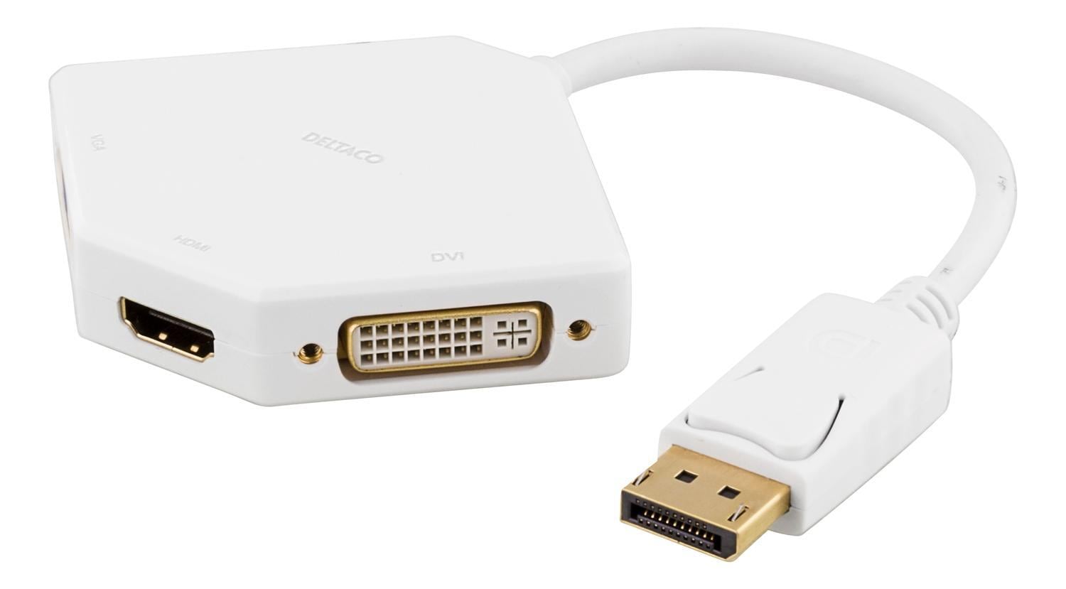 Sømand Tredje Bore DELTACO DisplayPort to DVI/HDMI/VGA adapter, UHD at 60Hz, 0,2m, white |  Elgiganten