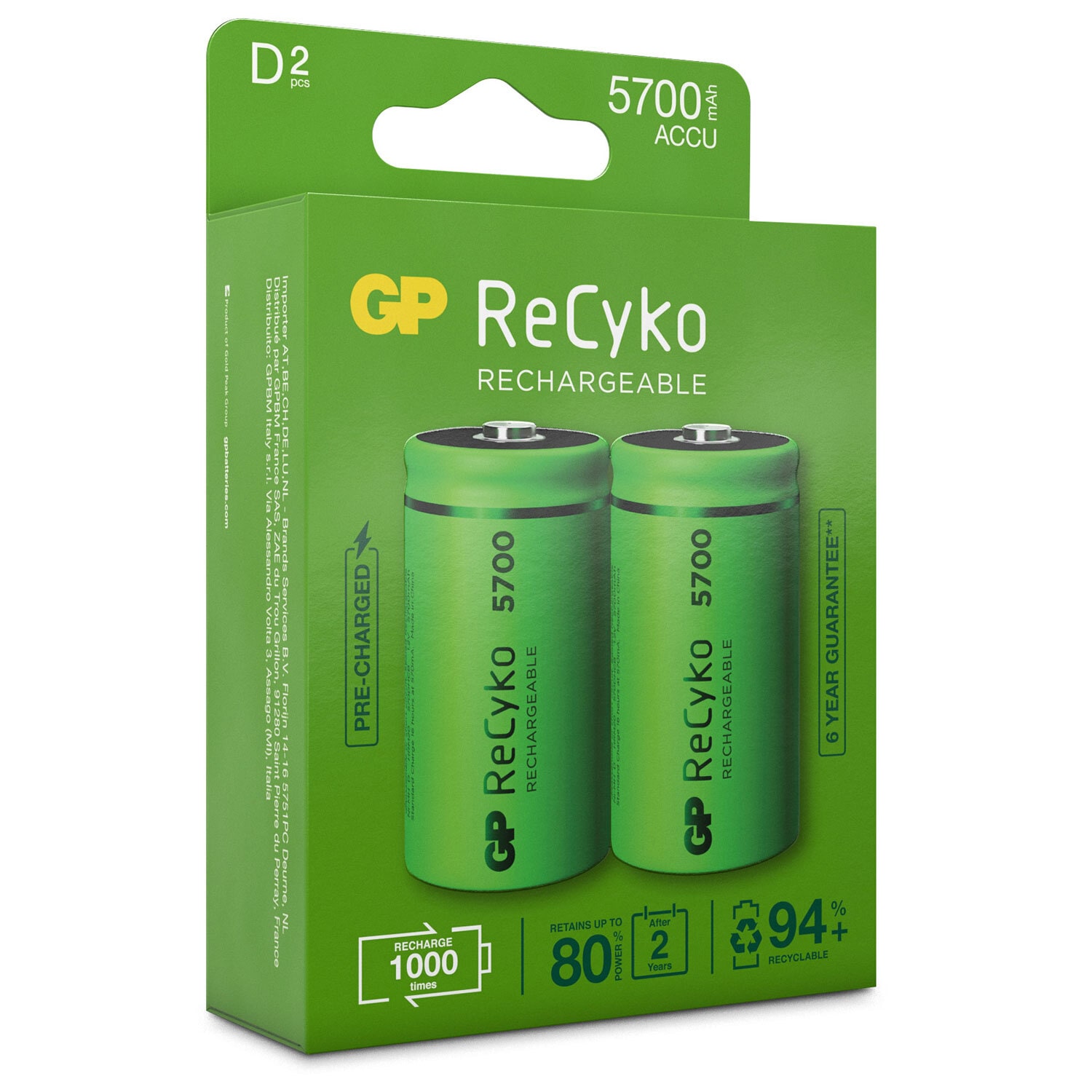 ReCyko genopladelige D-batterier 5700mAh 2-p | Elgiganten