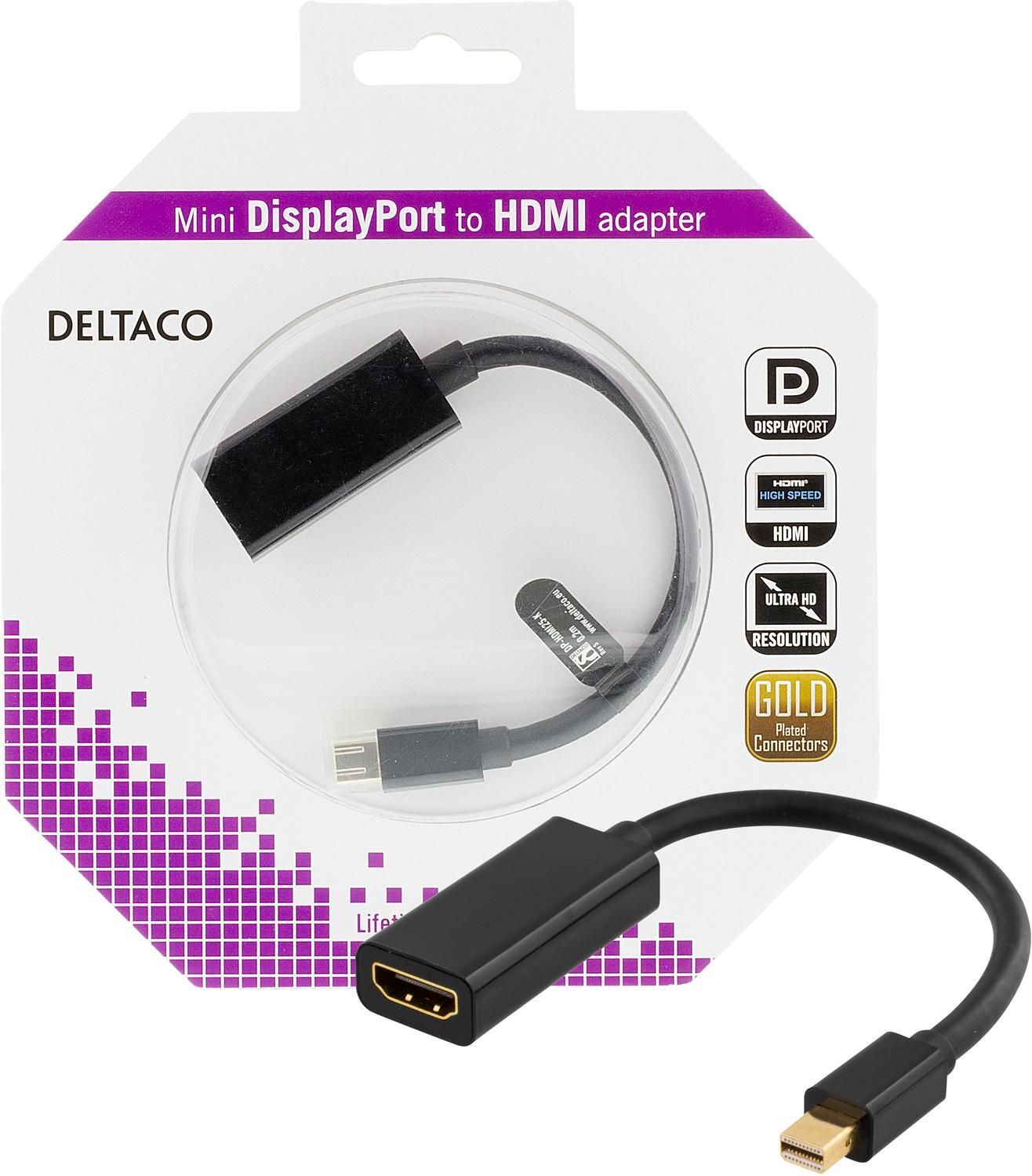 DELTACO Mini DisplayPort HDMI-adapter med 20-pin han 19-pin | Elgiganten
