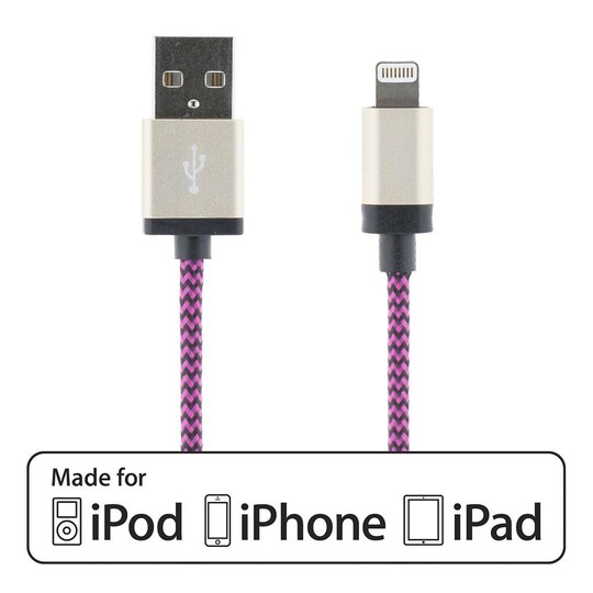 STREETZ USB - Lynkabel, MFi, stof dækket, 1 m, lilla | Elgiganten