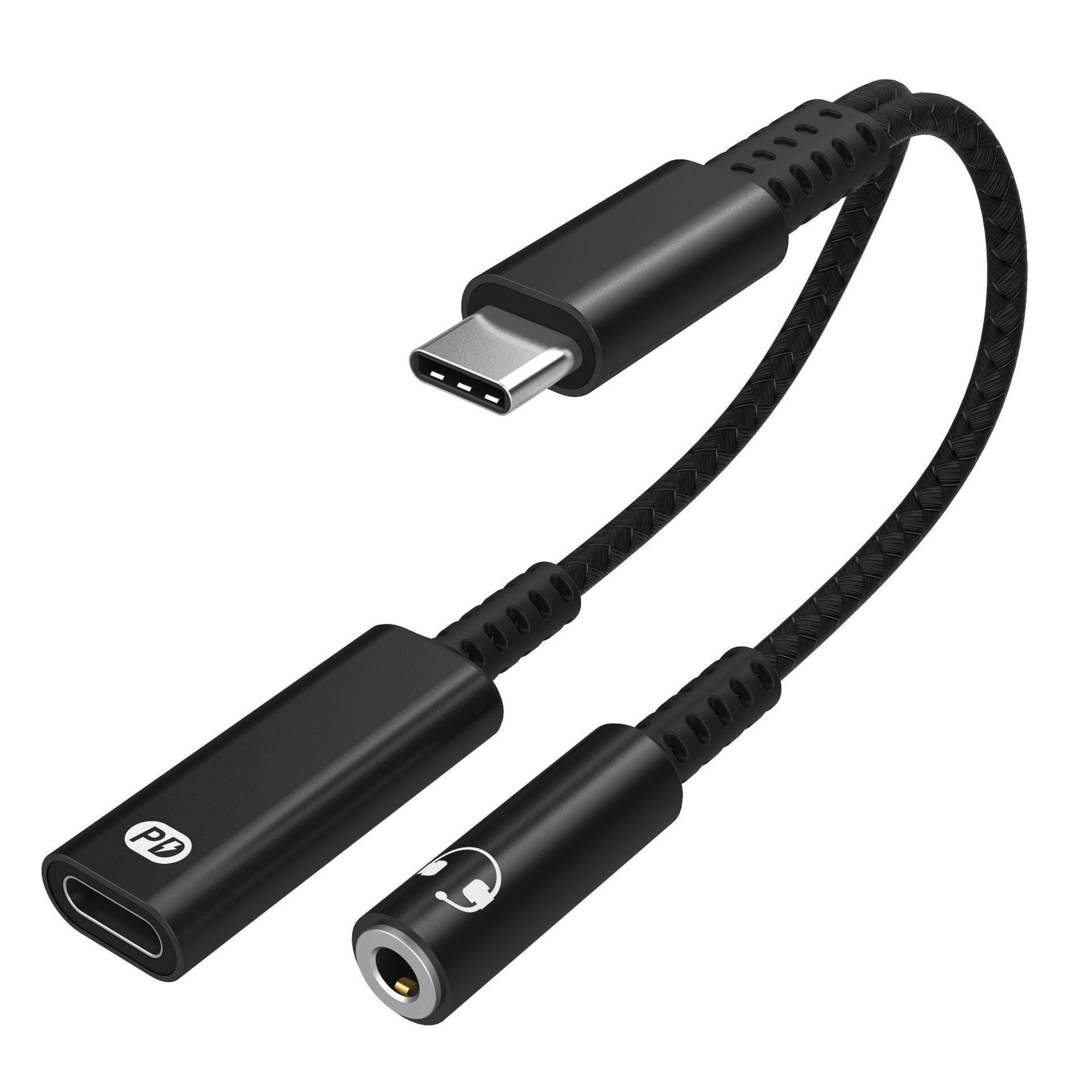 USB-C adapter til 3,5 mm hovedtelefoner og USB-C oplader Sort | Elgiganten