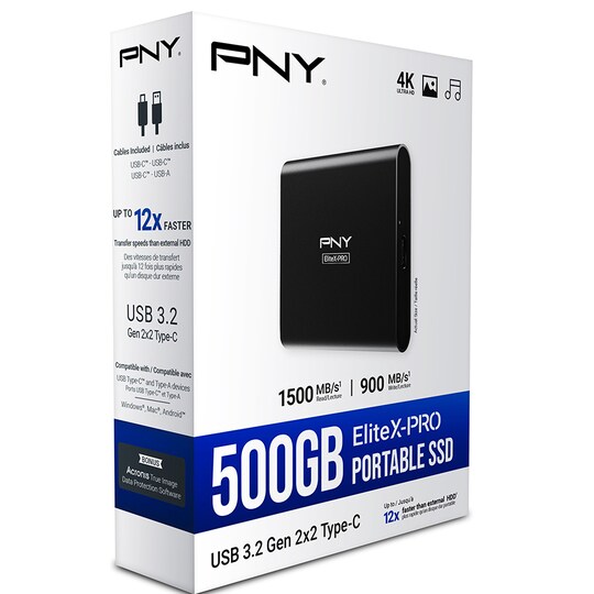 PNY X-PRO 3.2 2x2 Type-C bærbar SSD 500GB | Elgiganten