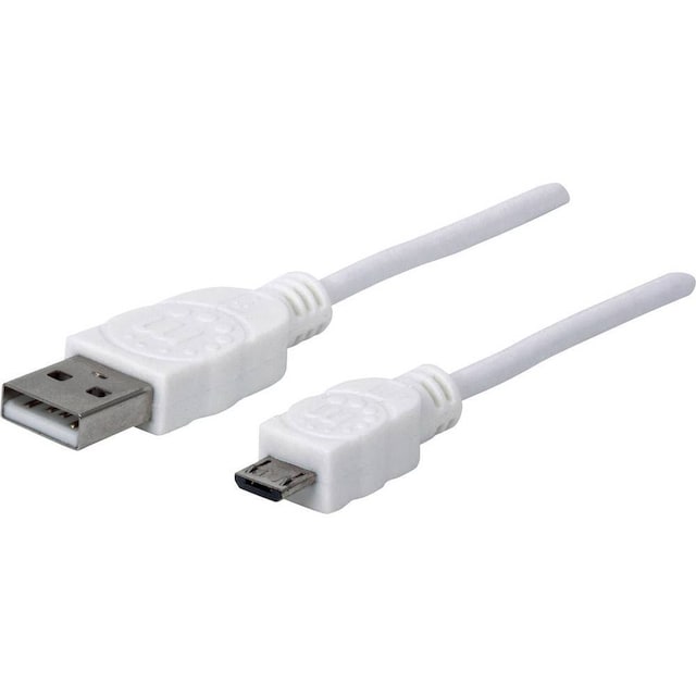Manhattan USB-kabel USB 2.0 USB-A-hanstik, USB-micro-B-hanstik 1.00 m Hvid UL-certificeret 323987