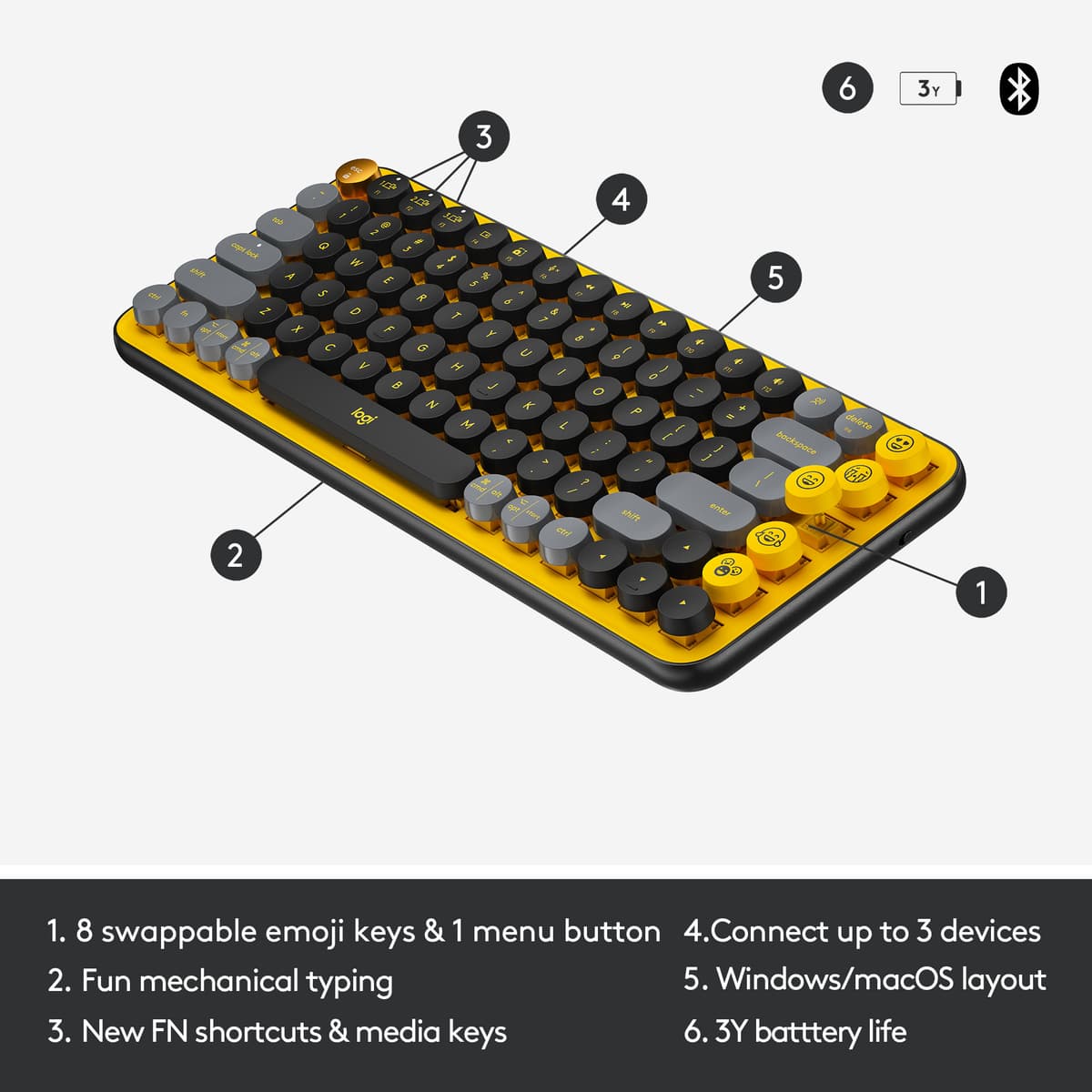 Logitech Pop Keys Wireless tastatur (Blast Yellow)