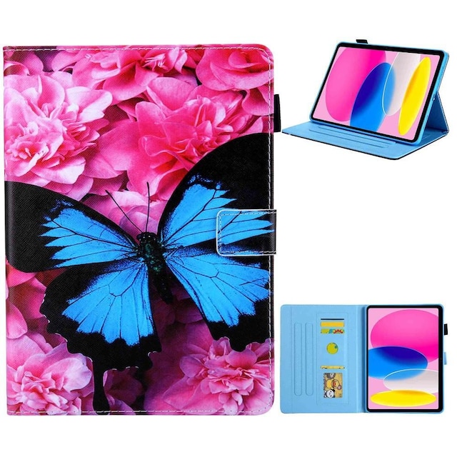 Til iPad 10.9 (2022) Tabletetui Cover Foldbart stativ - Blå sommerfugl