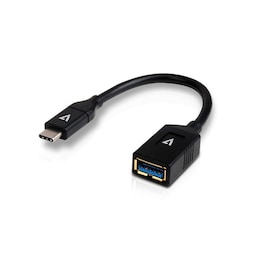 V7 V7U3C-BLK-1E, 0,1 m, USB C, USB A, USB 3.2 Gen 1 (3.1 Gen 1), Hanstik/Hunstik, Sort
