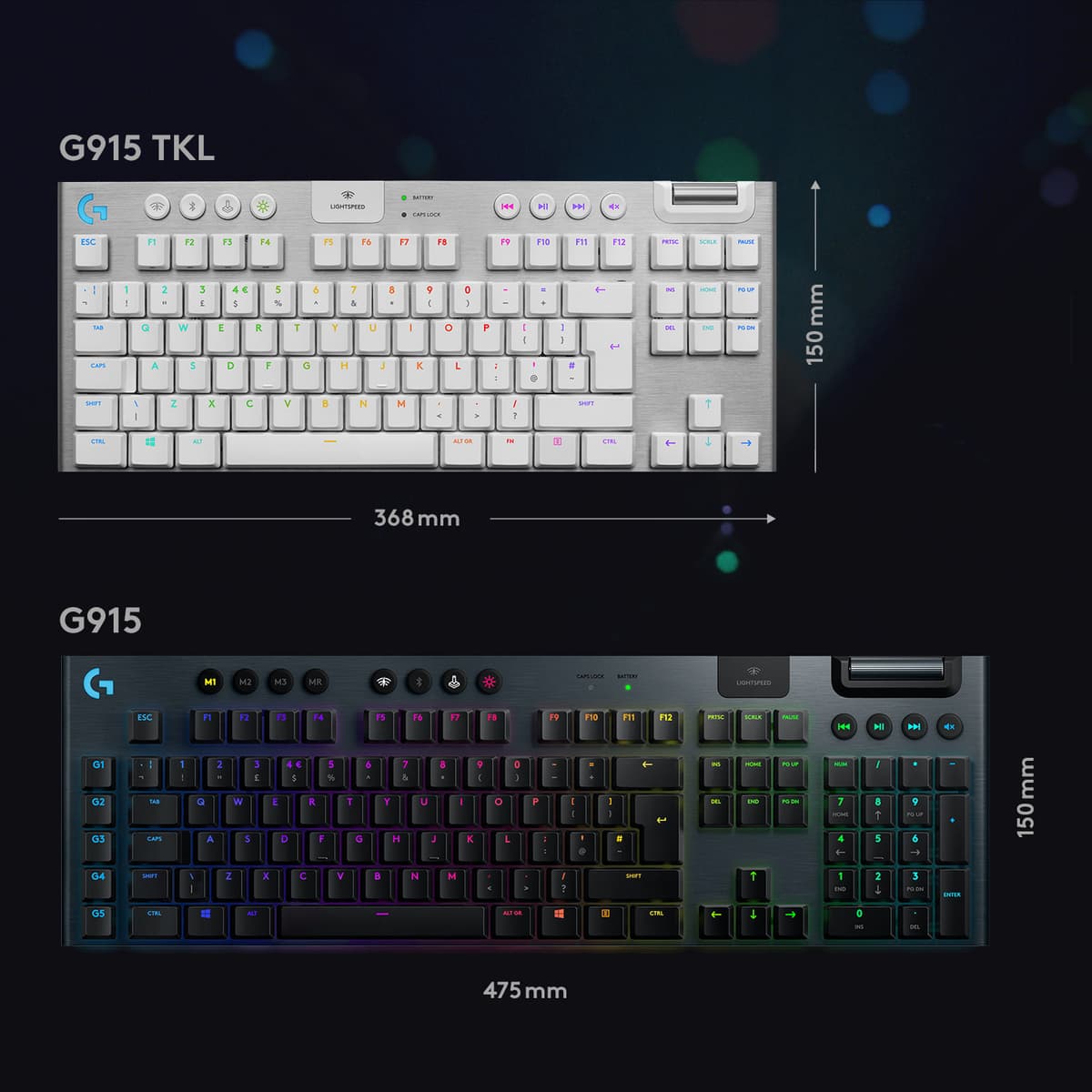 Logitech G915 Lightspeed tenkeyless trådløst gamingtastatur (hvid)