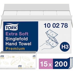 TORK 100278 Zickzack Premium Papirservietter (L x B) 23 cm x 22.6 cm Højhvid 15 x 200 Ark/pakke. 3000 stk