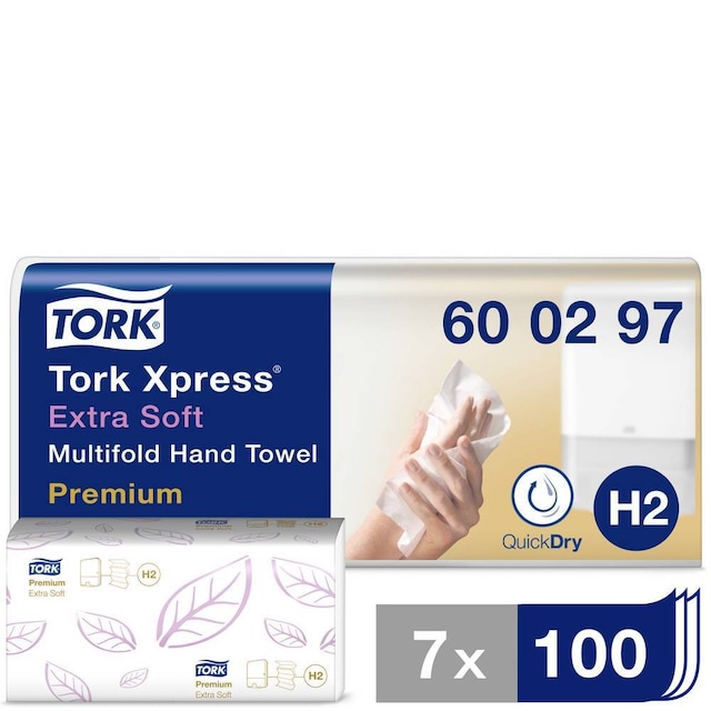TORK 600297 Xpress Multifold Premium Papirservietter (L x B) 34 cm x 21.2 cm Hvid 21 x 100 Ark/pakke. 2100 stk