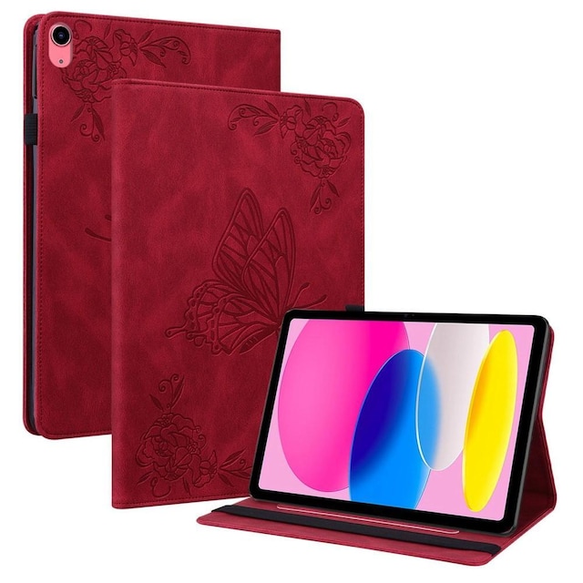 Til iPad 10.9 (2022) Tabletetui Cover Buterfly Imprinting - Rød