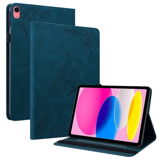 Til iPad 10.9 (2022) Tabletetui Cover Buterfly Imprinting - Blå