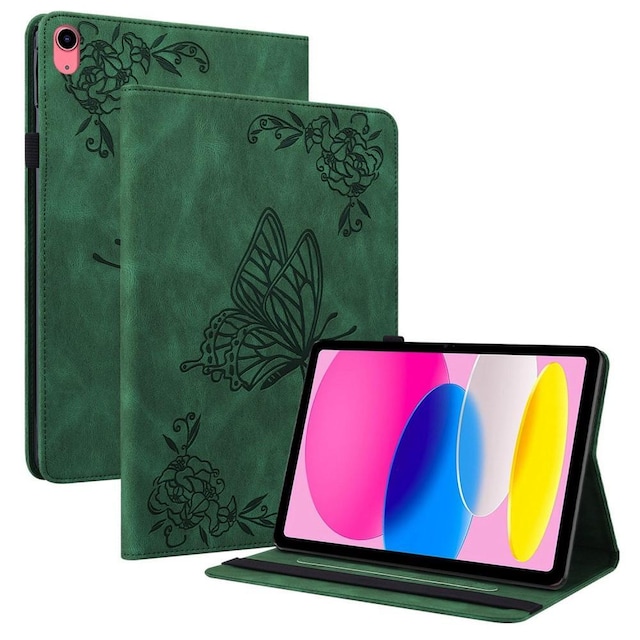 Til iPad 10.9 (2022) Tabletetui Cover Buterfly Imprinting - Grøn