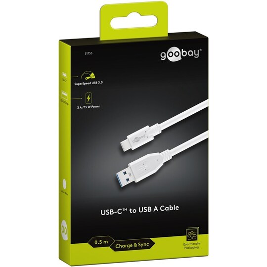 USB-C™ till USB A 3.0 kabel, vit | Elgiganten