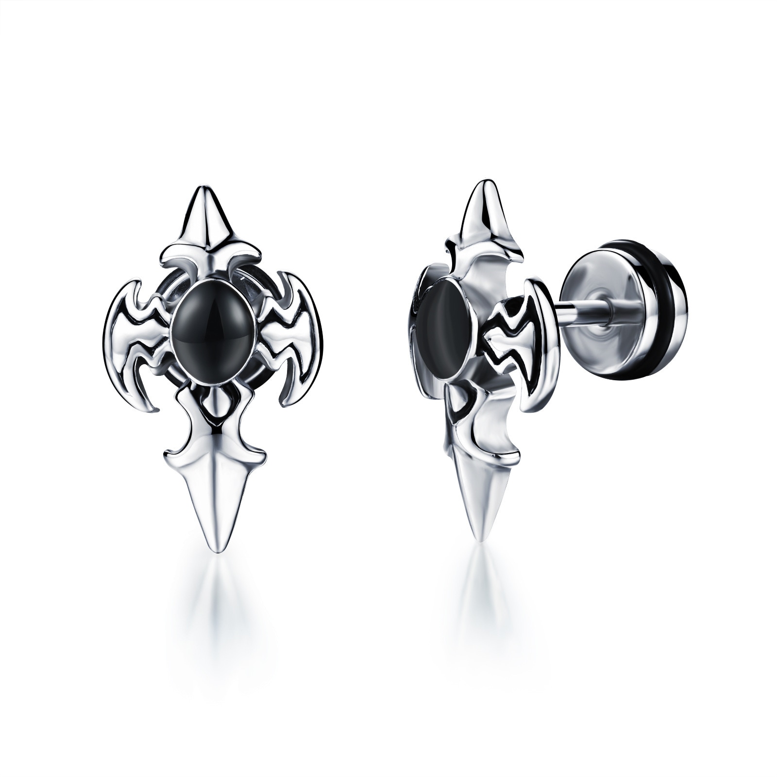 Øreringe med kryds og sort sten Sølv | Elgiganten