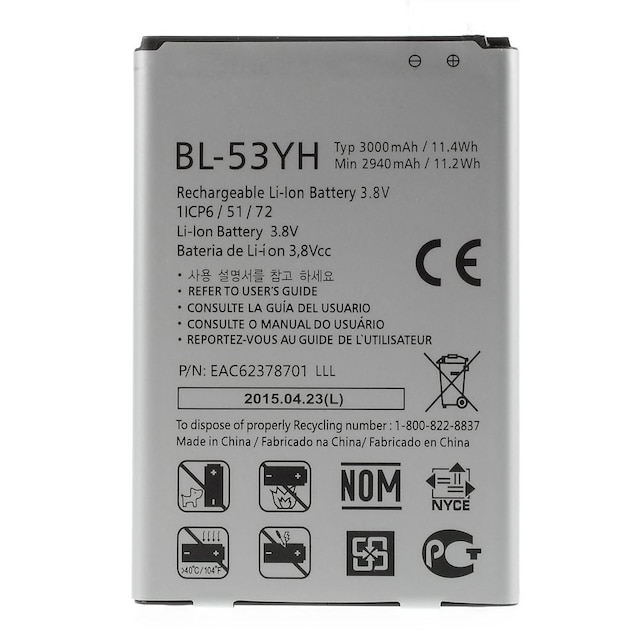 Til LG G3 3.80V 2940mAh Li-Polymer Batteri Udskiftning BL-53YH)