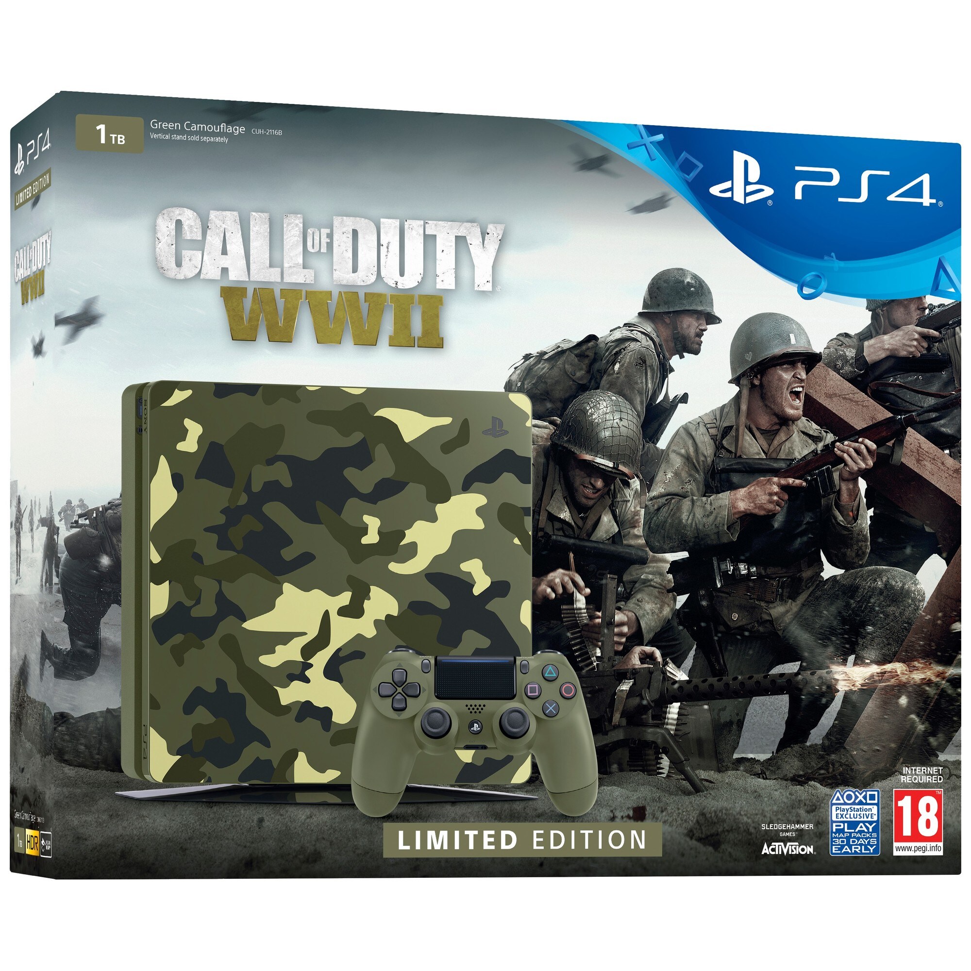 PlayStation 4 Slim 1 TB + COD WWII Bundle Camouflage LE | Elgiganten