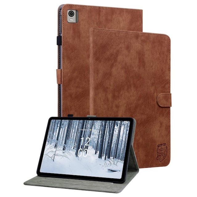 Til Nokia T21 Taske Imprintet Cute Tiger Tablet Cover Kortholder - Brun