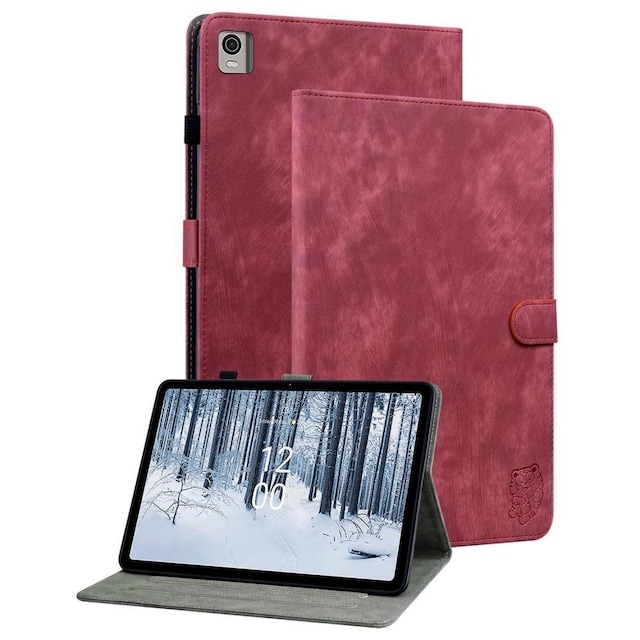 Til Nokia T21 Taske Imprintet Cute Tiger Tablet Cover Kortholder - Rød