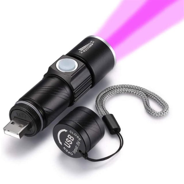 UV lommelygte USB genopladelig 395nm LED ultraviolet lysdetektor