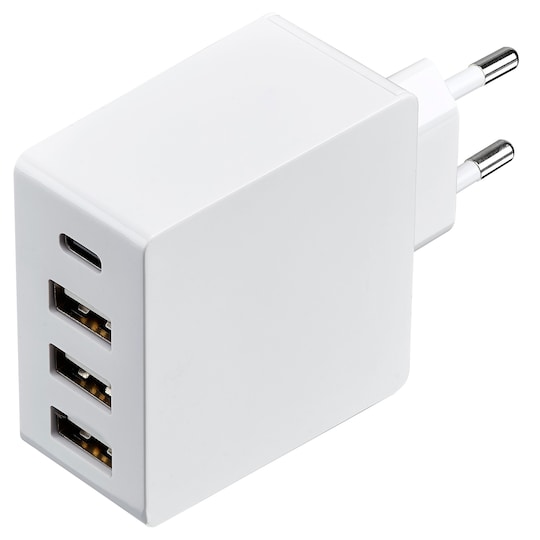 Sandstrøm USB-C vægoplader 4 porte (hvid) | Elgiganten