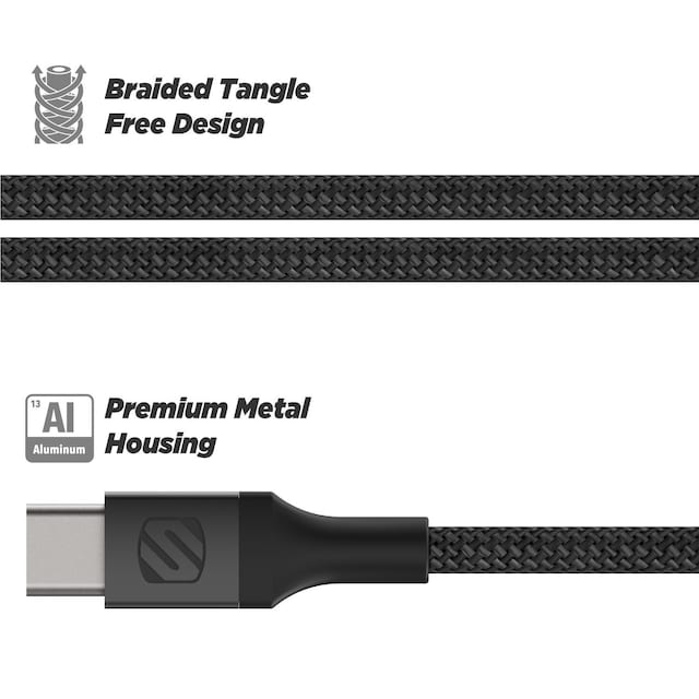 Strikeline Braided ladekabel USB-C til USB-C - 120 cm - sort