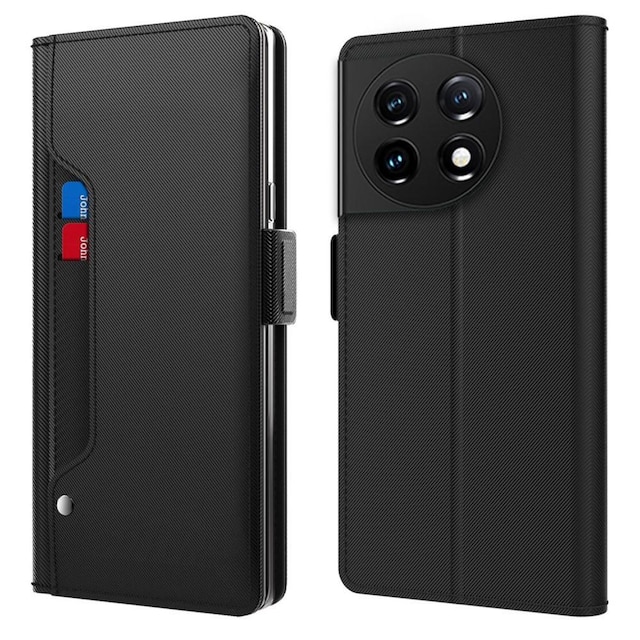SKALO OnePlus 11 5G Kortholder Mirror Flip Cover - Sort