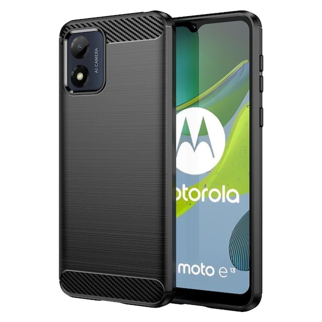 SKALO Motorola Moto E13 4G Armor Carbon Stødsikker TPU-cover - Sort