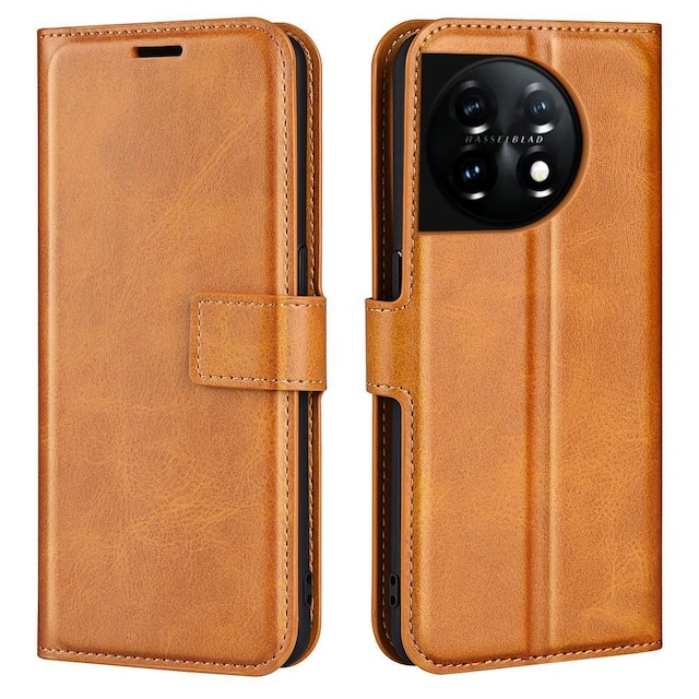 SKALO OnePlus 11 5G Flip Cover m. pung i PU-læder - Lys brun