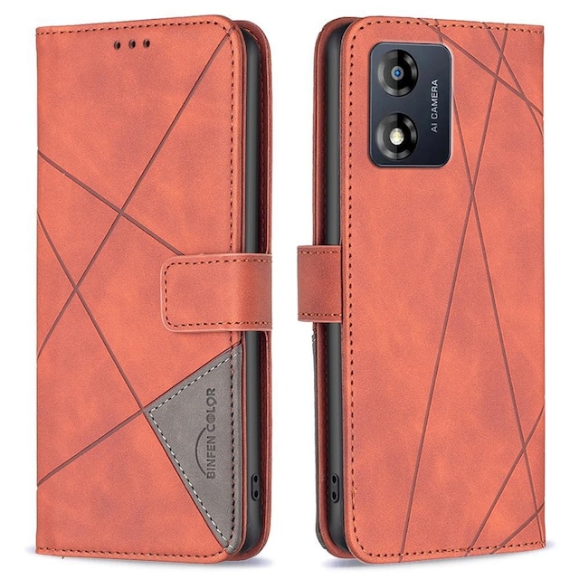 Motorola Moto E13 4G BINFEN COLOR Præget Flip Cover - Brun