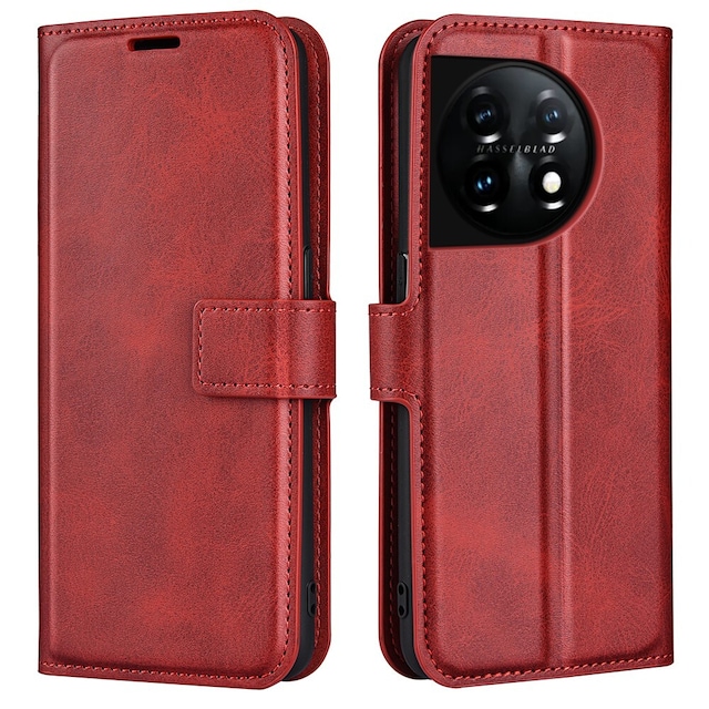 SKALO OnePlus 11 5G Flip Cover m. pung i PU-læder - Rød