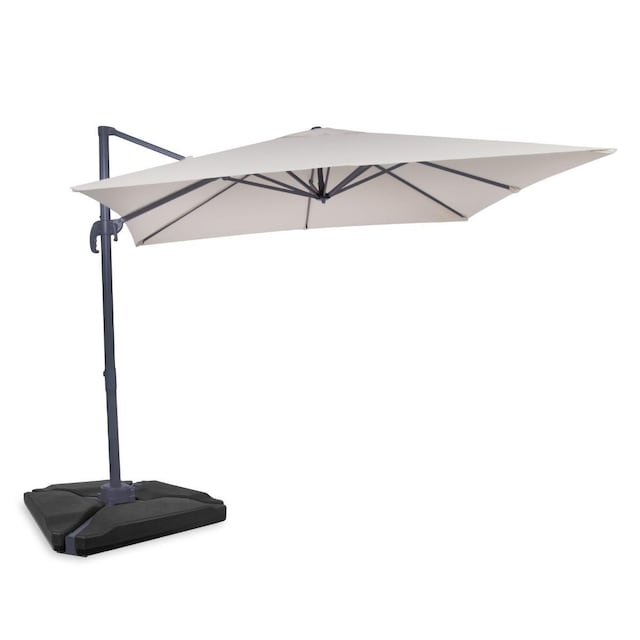 VONROC Premium parasol Pisogne 300x300cm - Kombisæt inkl. parasolfliser - 360 ° Roterbar - Beige - Inkl. beskyttelsesovertræk
